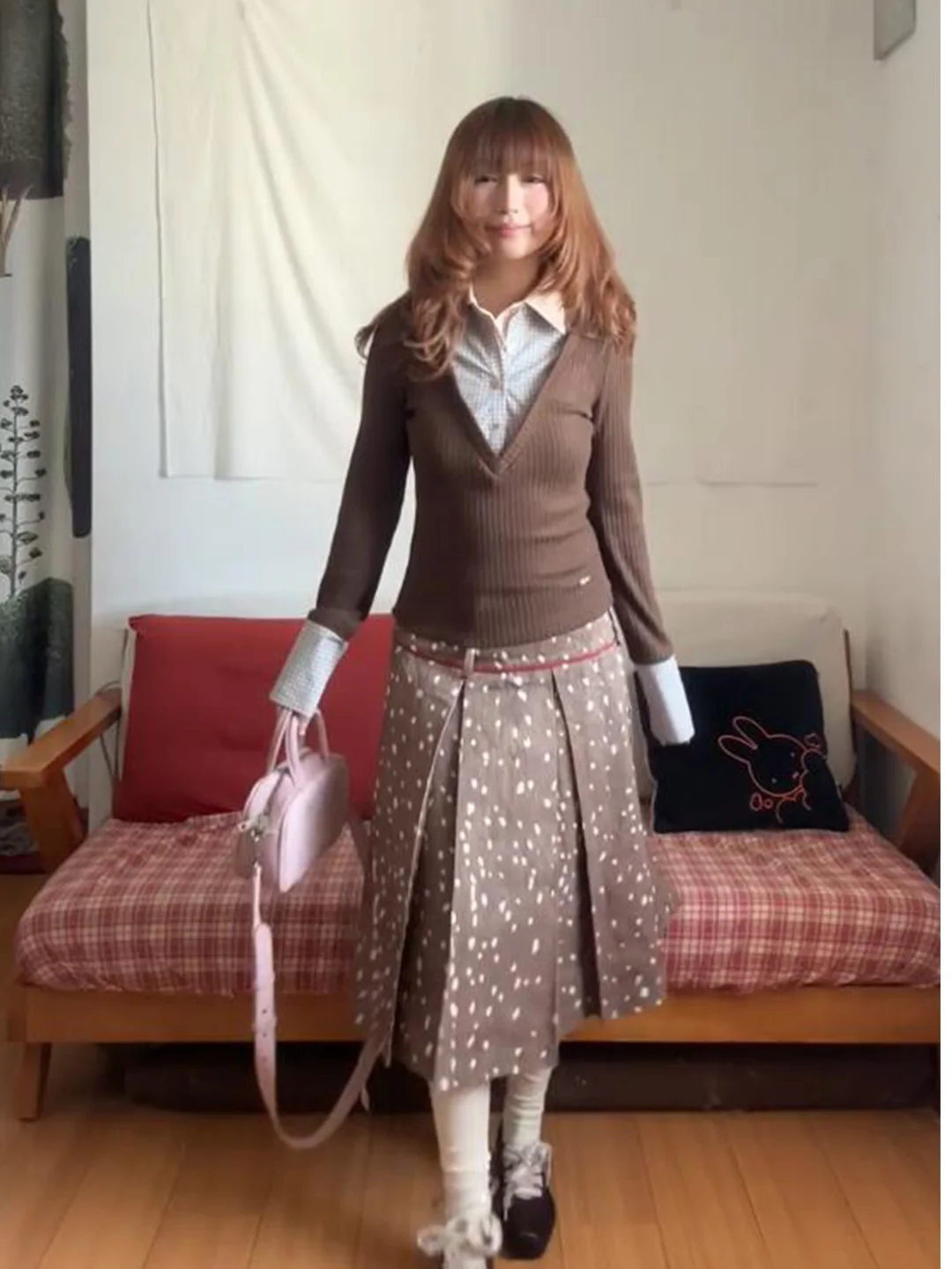 

Новая женская юбка American Sle Coffee Deer Pattern Print 2026 года, ретро, универсальная, свободная, повседневная, плиссированная, средней длины