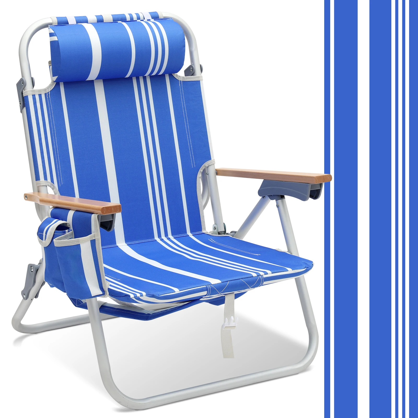 

Sekey Aluminum 5-Position Lay-Flat Backpack Beach Chair, Lightweight with Cooler Bag & Cup Holder
