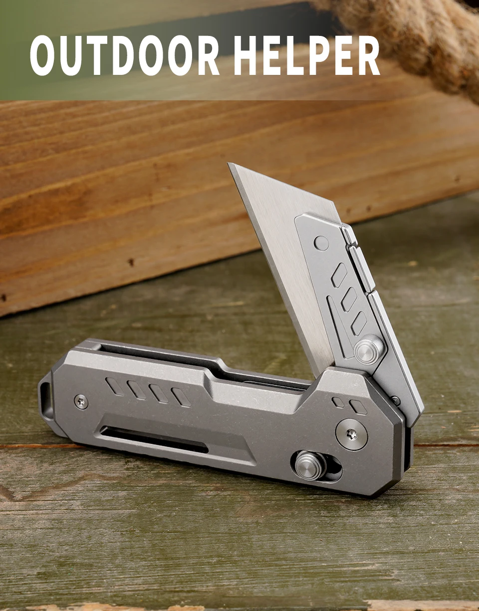 TGZUO Titanium Folding Utility Knife, EDC Pocket Knife with Clipk, Lightweight Box Cutter W/10PCS Razor Blades Outdoor Cutter