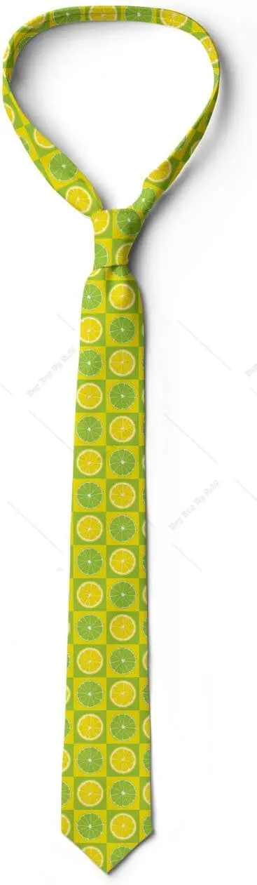 Lemon Tile Pattern Plaid Yellow and Green Multicolor Modern Men's Tie Print Accessories One Size