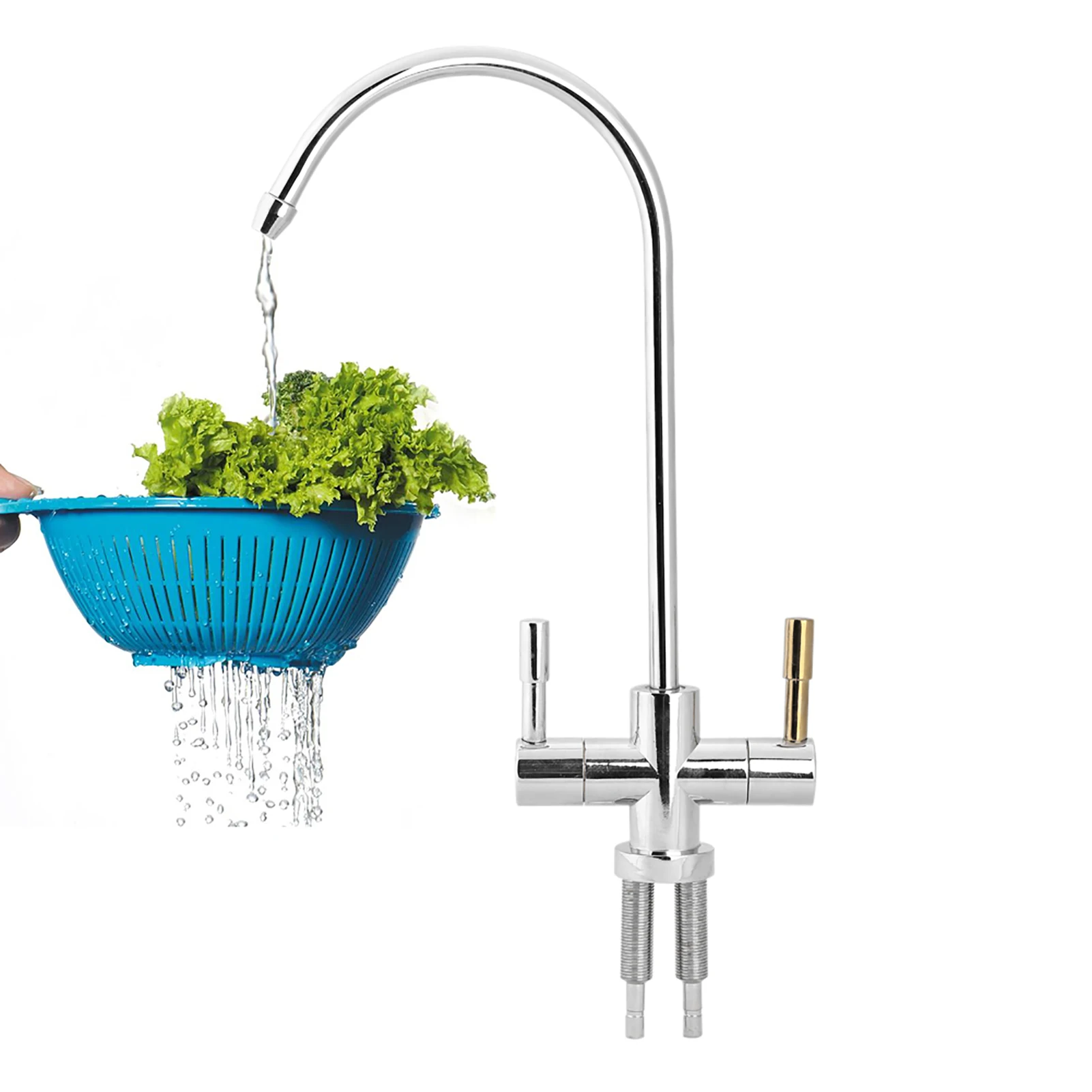 

1/4'' Double Holes Sink Faucet Tap Chrome Reverse Osmosis RO Drinking Water Filter Hot and Cold Water Stainless Steel Faucet Tap