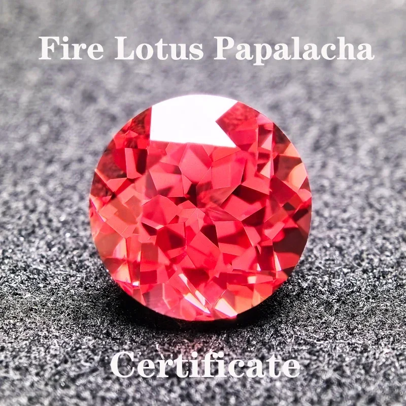 

Lab Grown Papalacha Round Shaped Fire Lotus Extremely Shiny Quality DIY Ring Necklace Earrings Main Materials WIth Certificate