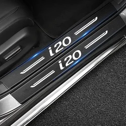 Car Front Rear Door Sill Threshold Stickers Carbon Fiber Decals For Hyundai i20 Badge 2023 2022 2021 2020 2019 Auto Accessories