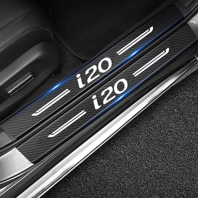 Car Front Rear Door Sill Threshold Stickers Carbon Fiber Decals For Hyundai i20 Badge 2023 2022 2021 2020 2019 Auto Accessories