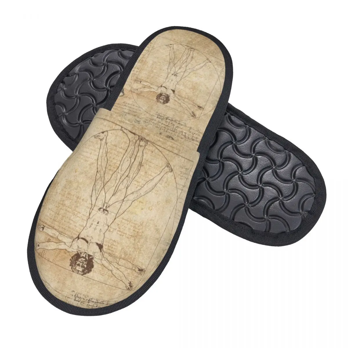 Custom Vitruvian Man Guest Slippers for Bedroom Women Leonardo Da Vinci Art House Slipper