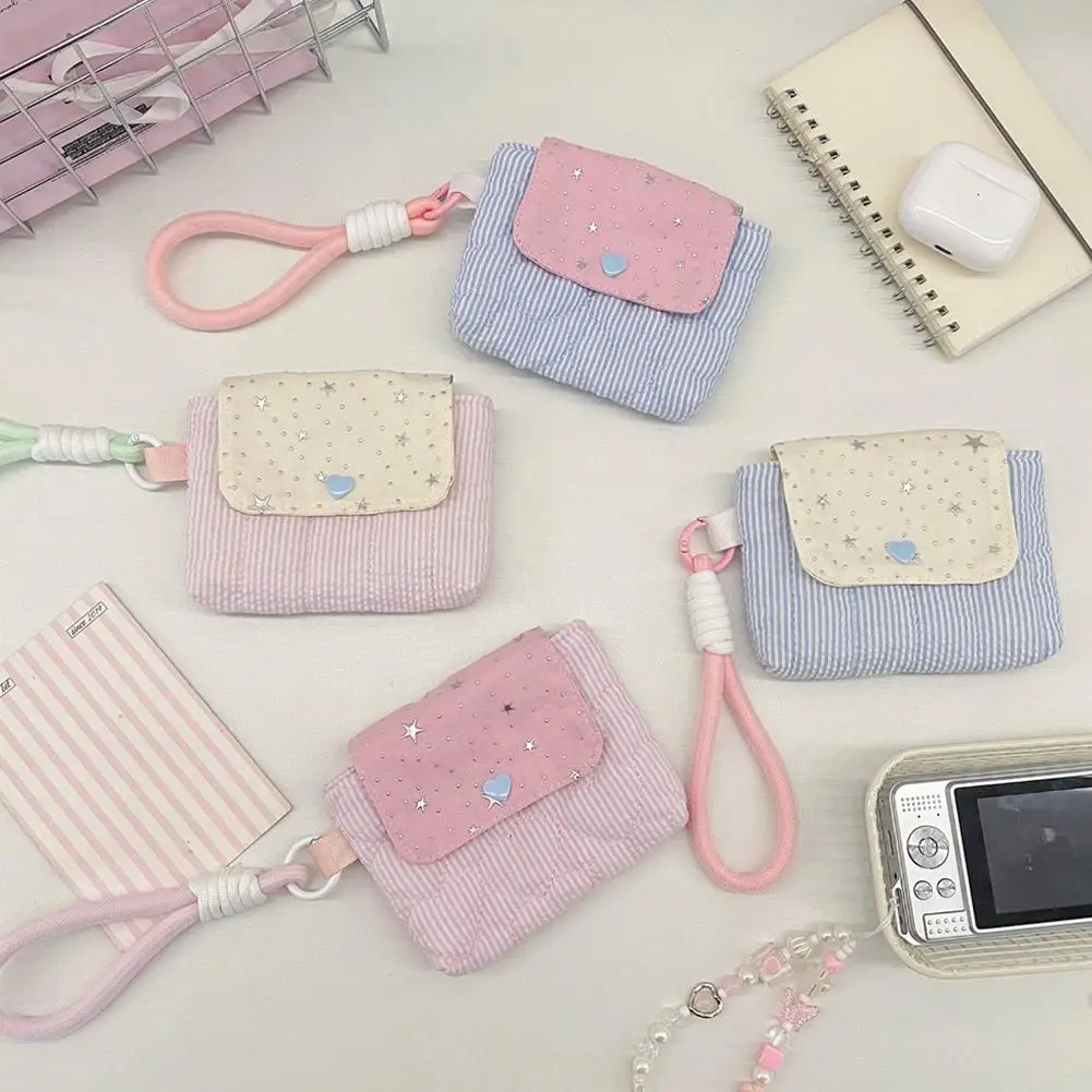 Kawaii Striped Mini Bag for Girls ,Multi-function Wristlet Coin Purse,Menstrual Pad/ Card/Earphone Storage Bag Portable Pouch view 3