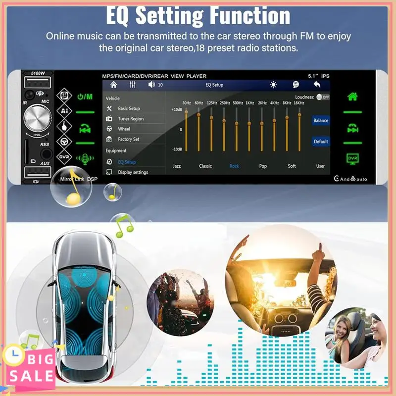 

Better-Single Din Touchscreen Car Stereo Wireless Carplay Android Auto, 5.1 Inch Car Radio Bluetooth FM SWC USB Backup Camera