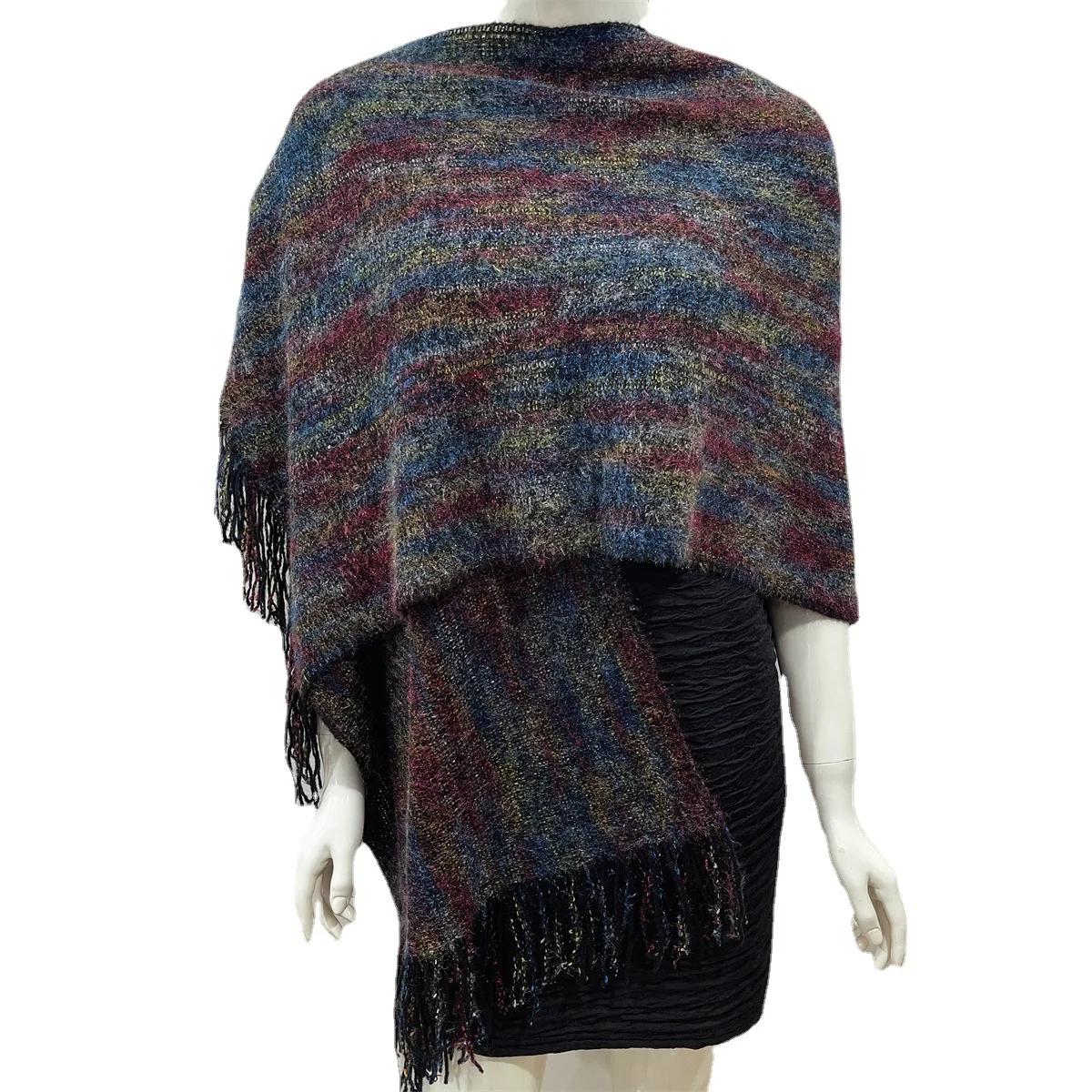 Spring Autumn Poncho Colorful Bali Chiffon Plus Size Women's Clothing European and American irregular tassel cape shawl P2