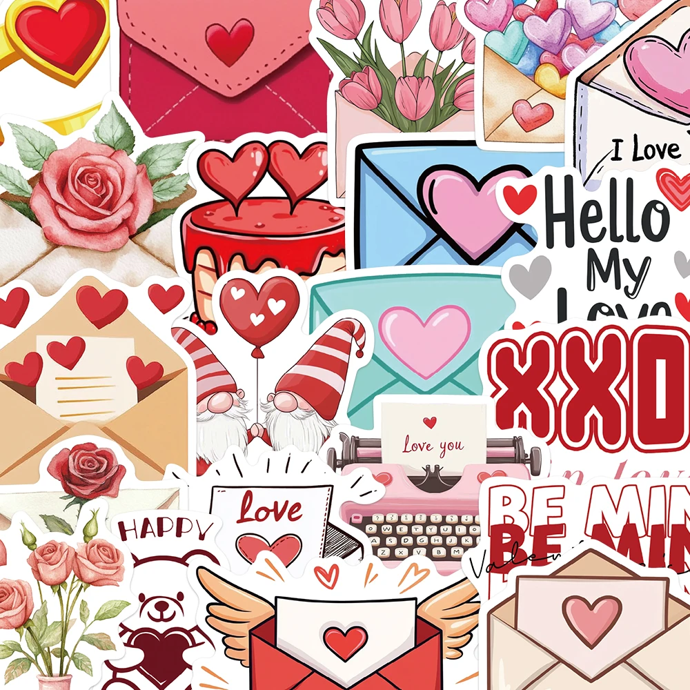 50PCS Love Envelope Stickers Pink Graffiti Decals For Valentine's Day Gift Laptop Luggage Fridge Scrapbook Cartoon Toy Stickers