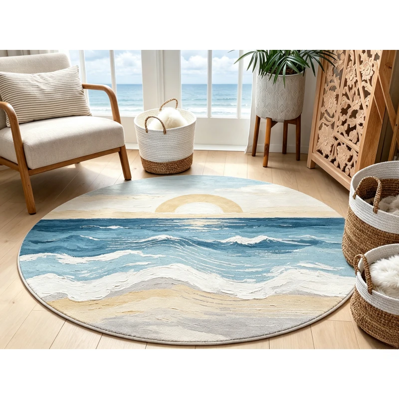 Round Abstract Brush Stroke Area Rug Modern Minimalist Art Decor Carpet for Living Room Bedroom Home Interior Decoration