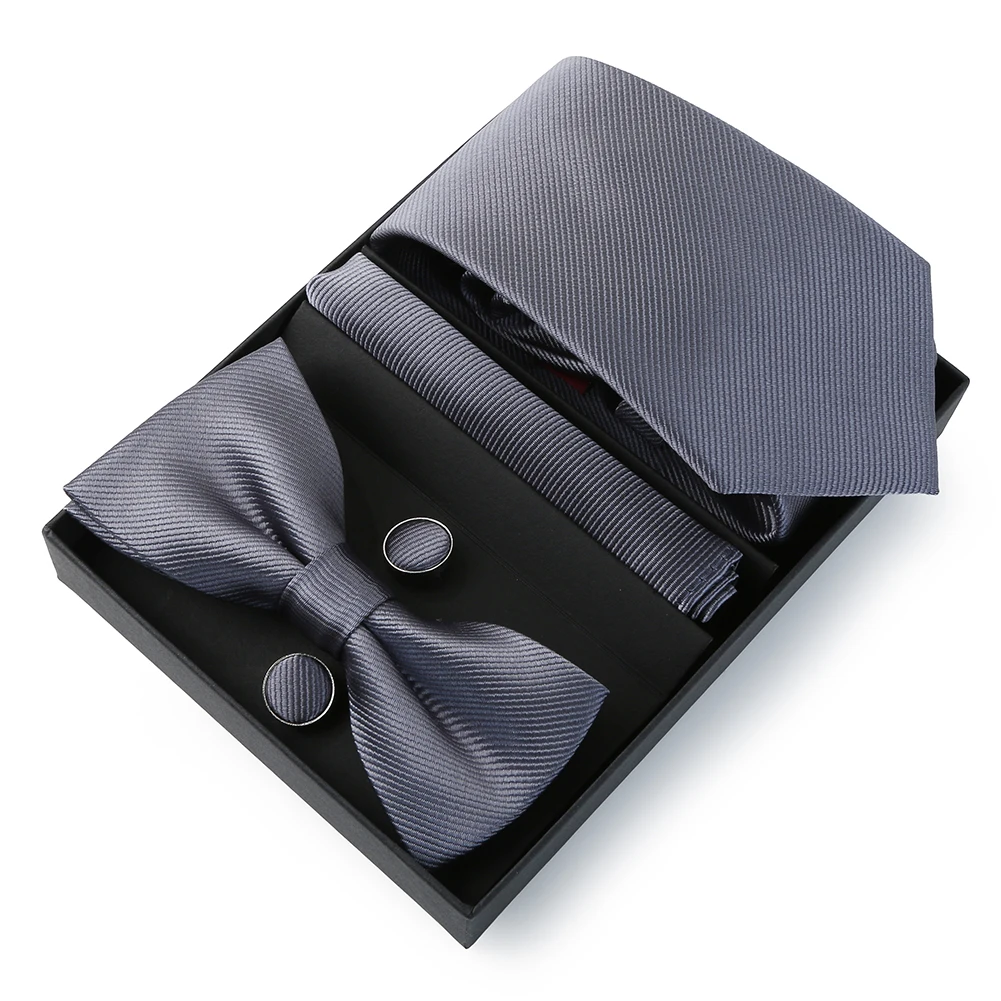 Fashion Men's Thrend Solid Colors Tie Gift Box Tie Bow Tie Handchief Cufflink Luxury Elegant Suit 4-Piece Wedding Business Party