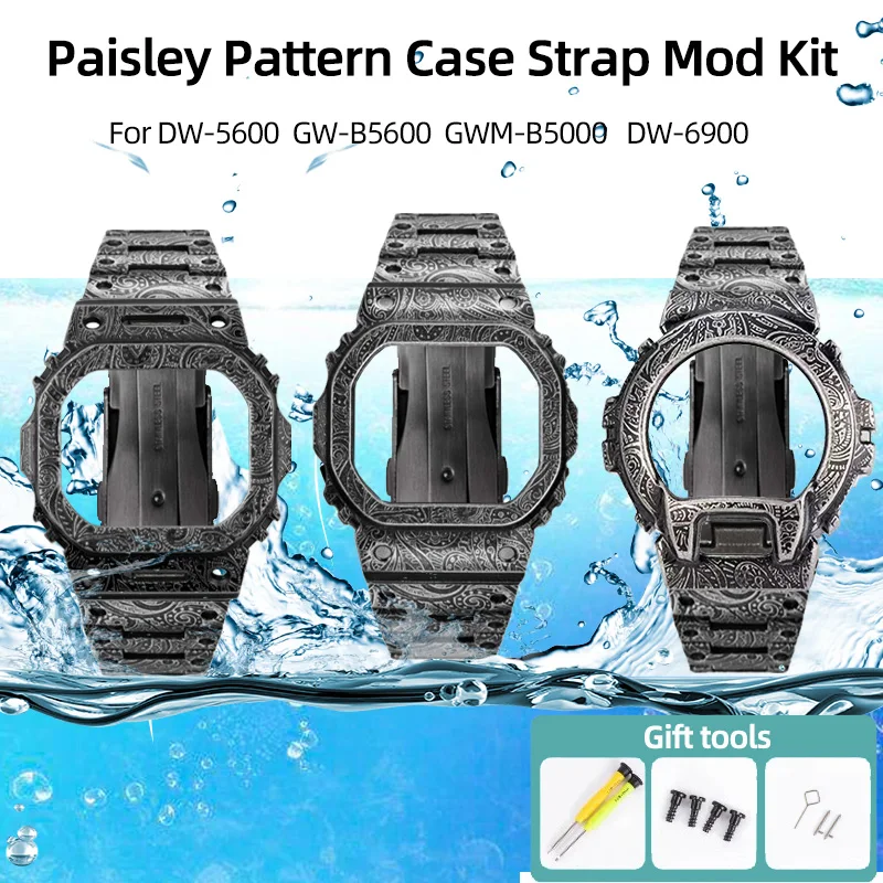 

GWM-B5000 DW-5600 DW-6900 Retro Paisley Pattern Mod Kit for Casio g-shock gw-b5600 Modified Metal Strap Case Accessories Set