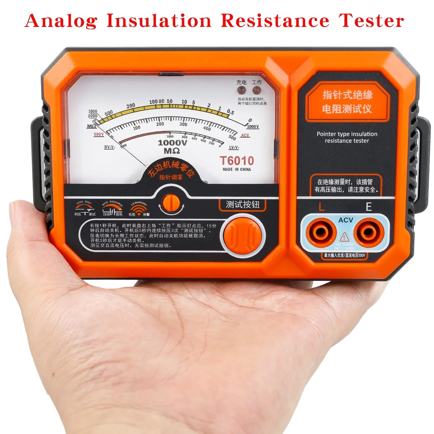 adapte-pour-t6005-usb-rechargeable-500v-testeur-de-resistance-d'isolation-analogique-t6010-megaohmmetre