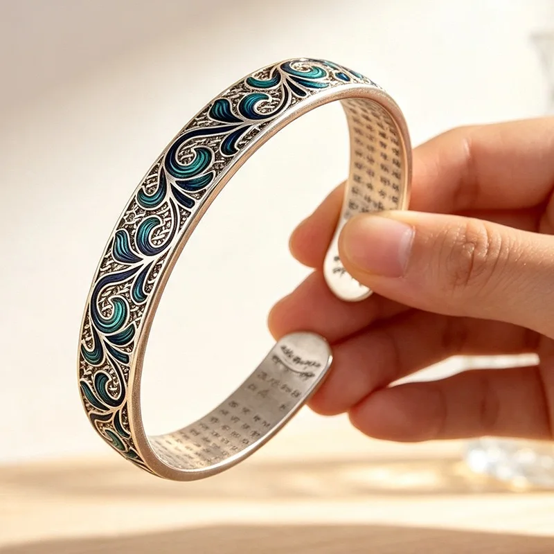 100% Massives 925 Sterling Silber Metallarmband für Frauen, Vintage Handgefertigtes Einfaches Wolkenmuster-Armband, Geburtstagsgeschenk, Party – Detail 2