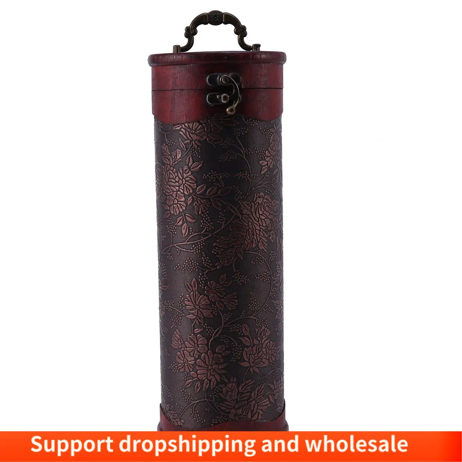 AA86 Cylinder Vintage Retro Wooden Vintage Wine Bottle Storage Gift Box Case Holder