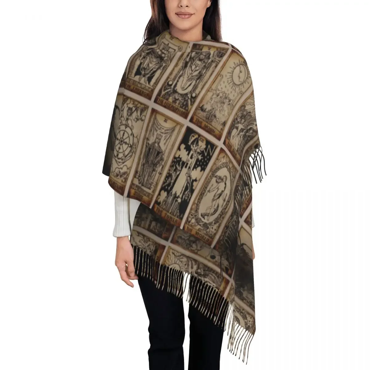 Witch Tarot Tassel Scarf Women Soft Halloween Occult Curiology Shawl Wrap Lady Winter Scarves