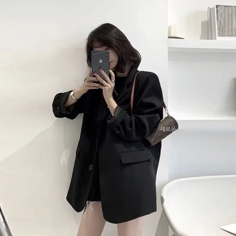 Black Blazer Women Spring Autumn Jacket Long Sleeve Suit Korean Chic Loose Office Lady Clothing Coat Streetwear White New