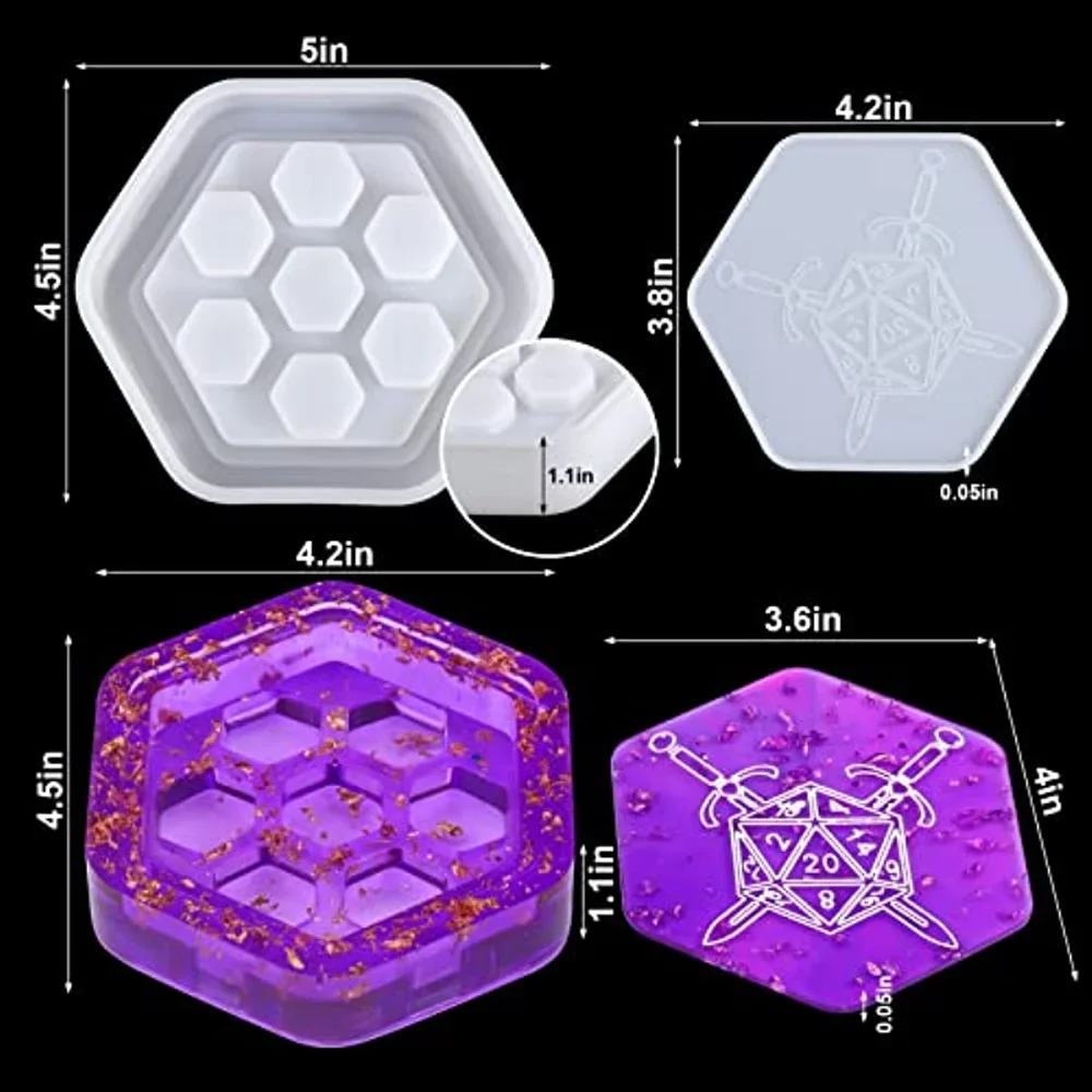 Dice Box Resin Molds Silicone DIY Hexagon Dice Storage Tank Epoxy Resin Container Game Lovers Gifts