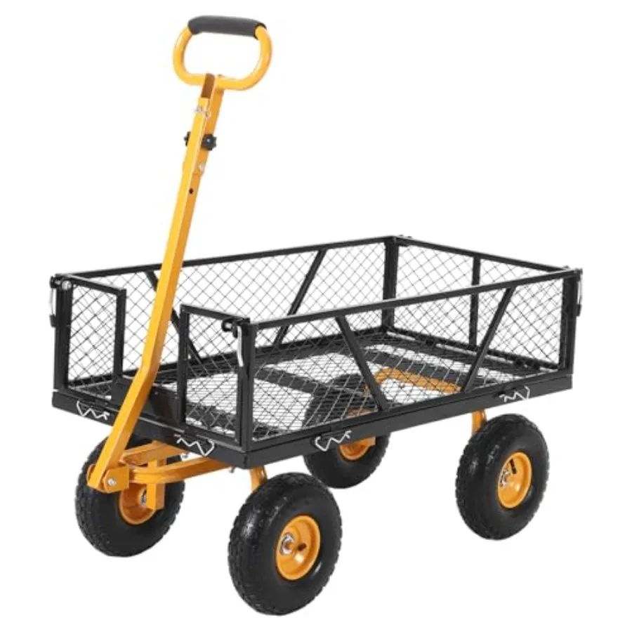 

Heavy Duty Steel Garden Cart for outdoor use black steel 950 LBS capacity 10-inch tires 180 rotating handle for ATV/tractor att