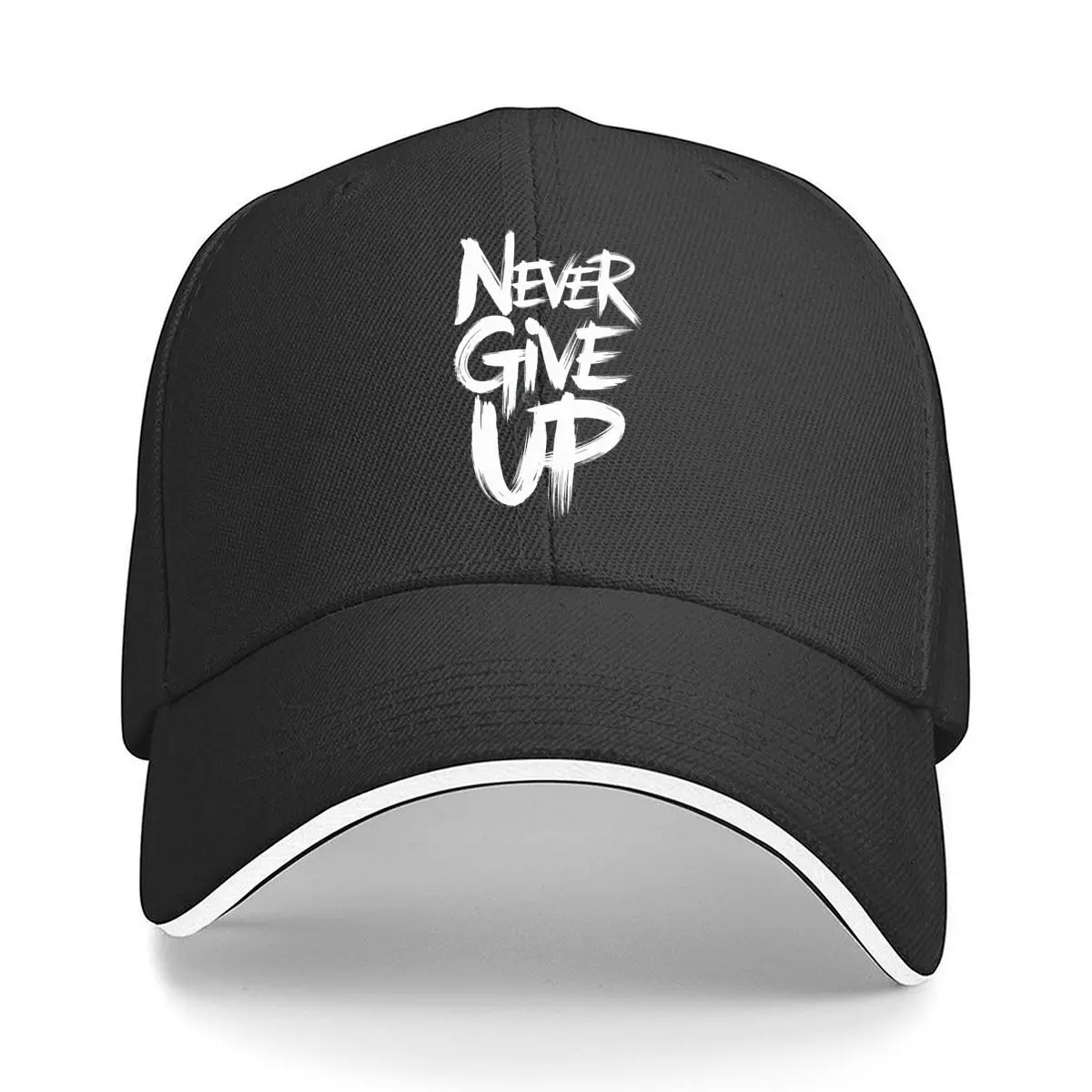 Never Give Up Inspirational Brush Lettering Quote Design Sandwich Baseball Cap Women Unisex Male