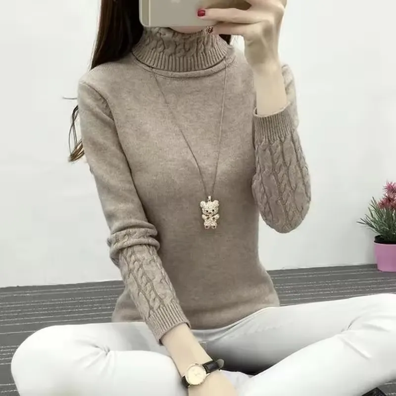 

2025 Women Sweater Turtleneck Slim Warm Pullovers Basic High Strecth Bottoming Shirt Autumn Winter Fashion Korean Knitted Tops