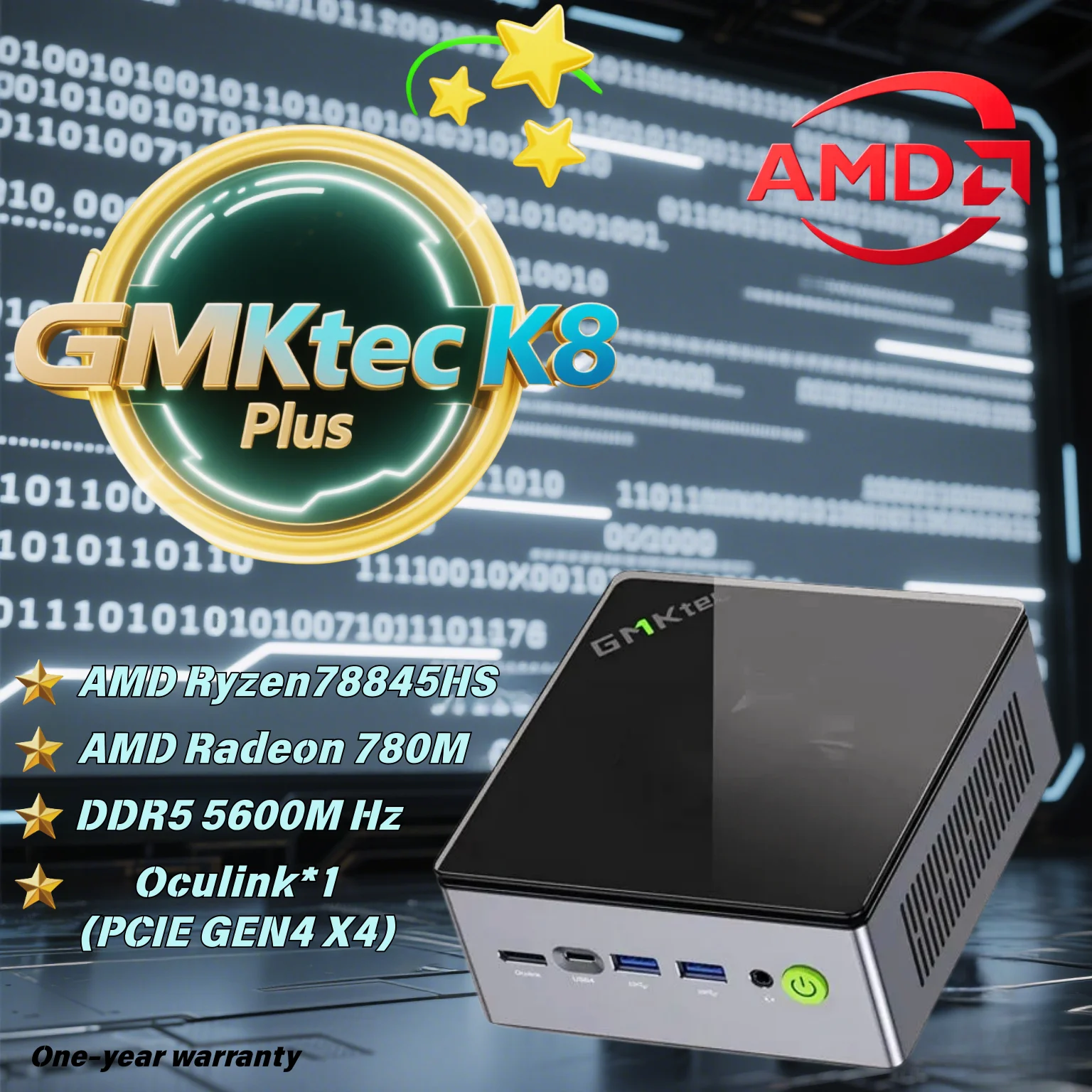 GMKtec K8 Plus Ryzen 7 8845HS МИНИ-ПК DDR5 5600 МГц PCIe4.0 Nvme SSD Windows 11 Pro WIFI6 BT5.2 Oculink Мини-ПК Геймерский компьютер