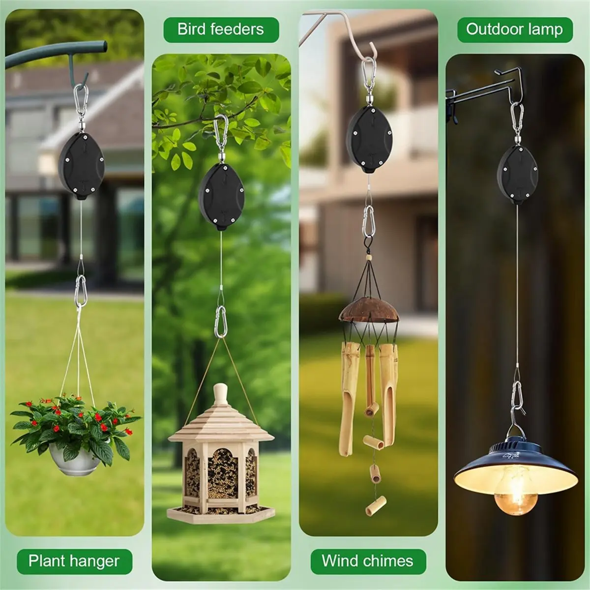 (ABAB) Heavy Duty Retractable Plant Hangers with 63" Stainless Steel Rope, Adjustable Pull-Down Pulleys for Hanging Plants