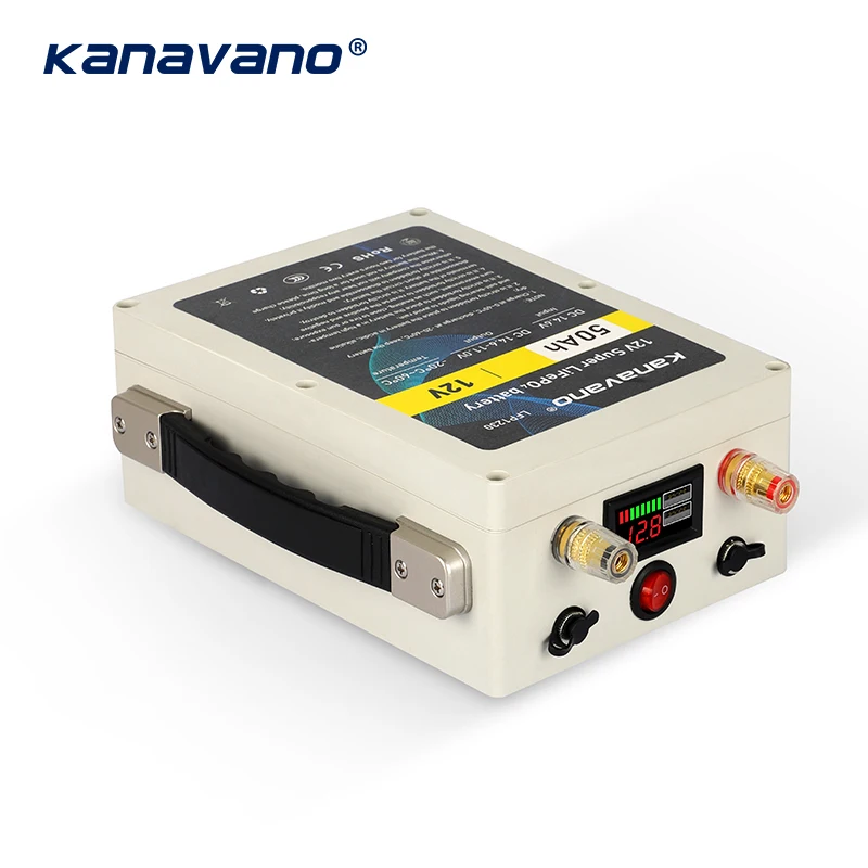 Kanavano 12V 50Ah LiFePO4 Rechargeable Battery Pack Built-in 12.8V 50A BMS For Golf Backup Power Solar Energy With USB