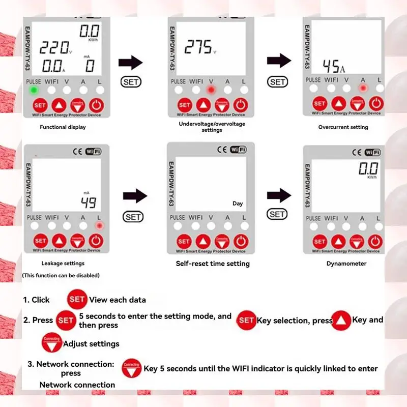 ABGN 2P 63A TUYA Wifi Smart Protector Relay Device Switch Breaker Earth Leakage Over Under Voltage Energy Power Kwh Meter
