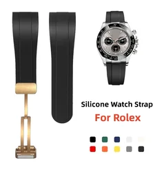 22mm Curved End Rubber Watchband for Rolex Submariner DAYTONA GMT Yacht-Master Silicone Strap Black Watch Band Sports Bracelet