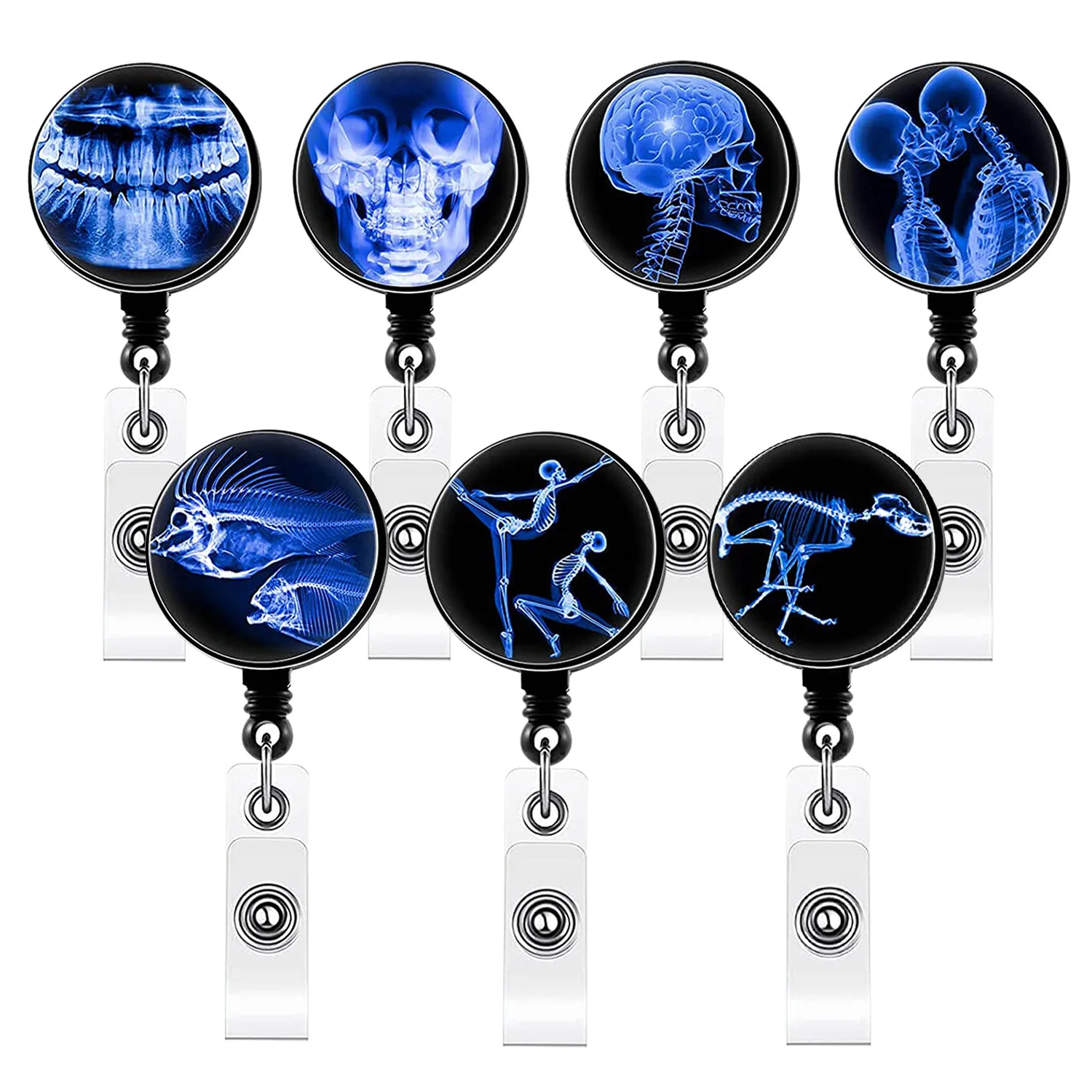 X-Ray Badge Reel Clip Retractable Technician Nurse Gift Halloween Bone Skeleton Skull Doctor Easy-Pull Buckle Badge Reel Holder