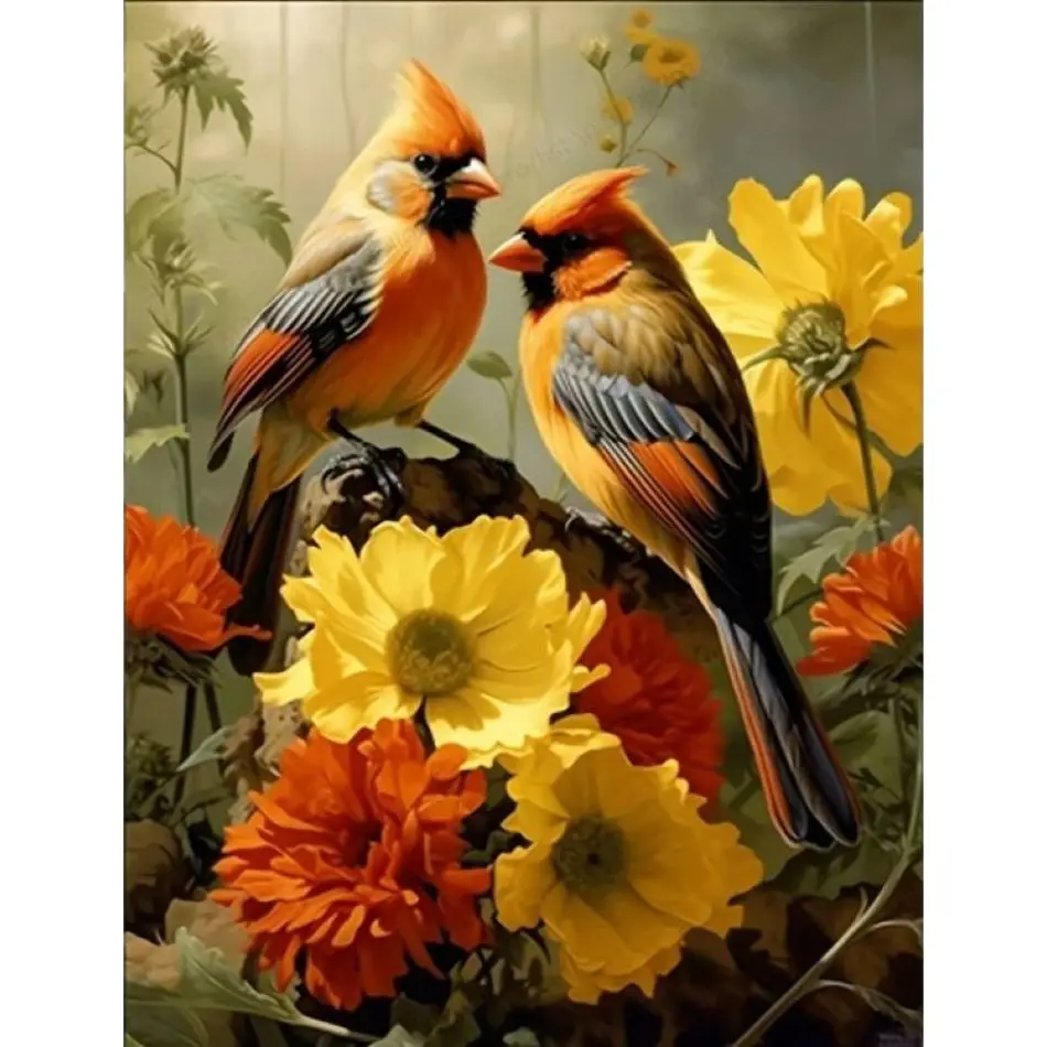RUOPOTY 5d Diamond Painting Colorful Bird Family Wall Decor Diamond Art Embroidery Animal Full Round Paint With Diamonds Arts An