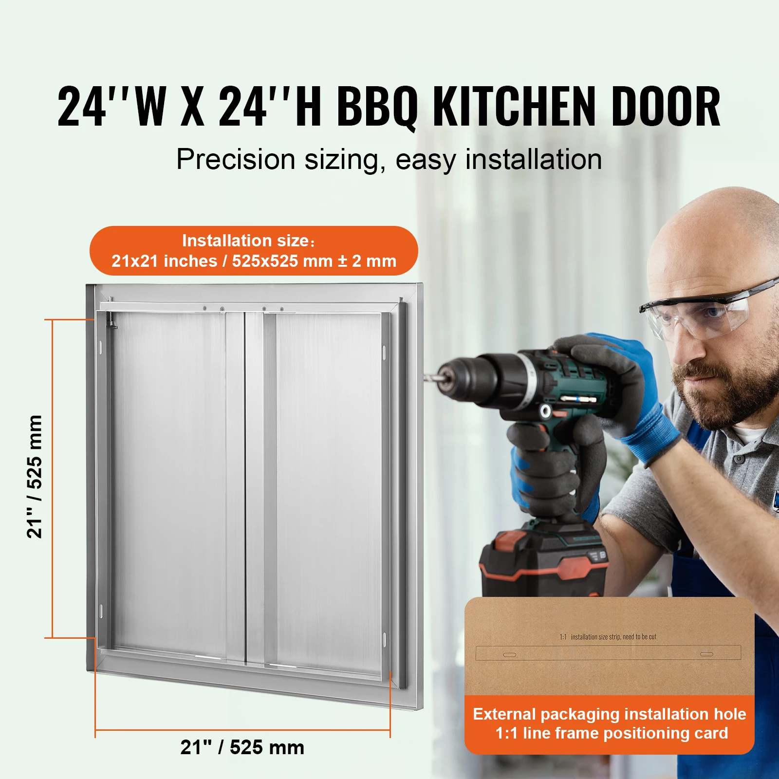 BBQ Access Door, 24W x 24H Inch Double Outdoor Kitchen Door, Stainless Steel Flush Mount Door, Wall Vertical Door with Recessed Handles, Grilling Station, Outside Cabinet, Designed for BBQ Island
