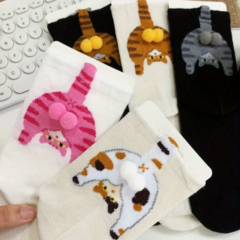 

Cartoon 3D Cat Egg Design Middle Tube Socks for Women Soft Breathable Cute and Funny Couple Socks Spring Autumn Cute