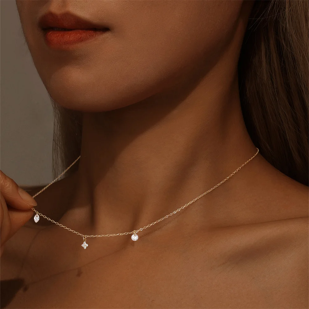 

Canner Стерлингового Серебра 925 пробы Капля Воды/Пластина Циркон Подвеска Ожерелья Для Женщин 18-каратное Золото Ключицы Цепочка Партии Ювелирные Изделия Подарок Для Не