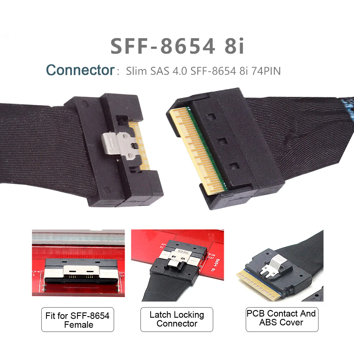 MDR Anti Oblique Insertion SlimSAS SFF-8654 8i to SlimSAS 8i (SFF-8654) 8X 4.0 Cable for Server High-speed Connection Cable
