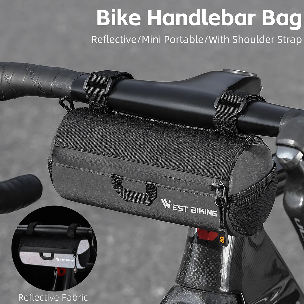 1L Bike Handlebar Bag Bike Front Frame Bag with Shoulder Strap Front Bike Bags Reflective Multifunction Cycling Accessories