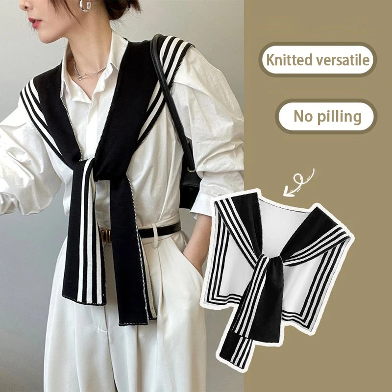 1 Pc Korean Style Fashion Knitted Shawl Shirt Shoulder Striped Fake Collar Retro Style Scarf Female Accessories