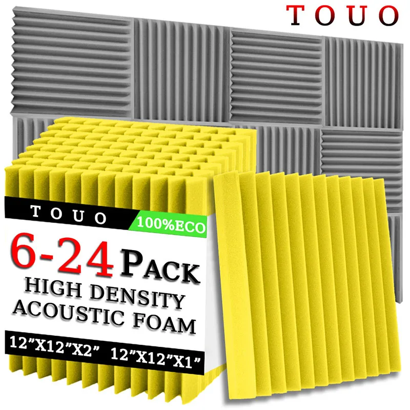 

TOUO Acoustic Foam 6/12/24 Pc Studio Soundproofing Foam High Density Sound Insulation Wall Soundproofing Ktv Insulation Material