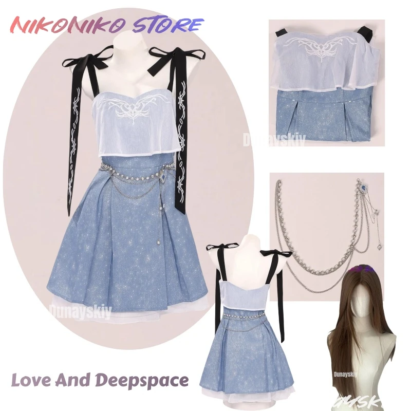 

Caleb Couple Suit Rover Girls Women Clothes Game Love And Deepspace Halloween Party Suit Cosplay Costume Blue Camisole Dress