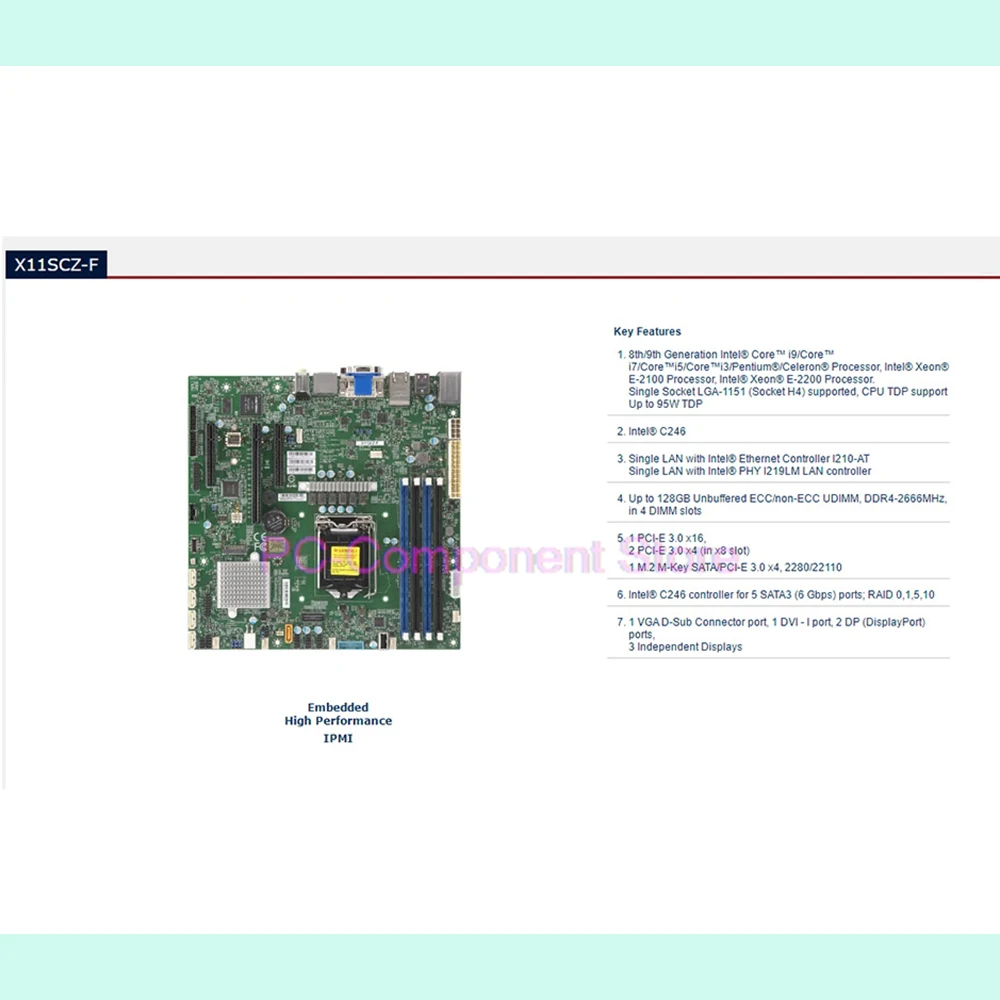 X11SCZ-F para placa-mãe de estação de trabalho Supermicro 8a/9a geração Core i3/i5/i7/i9 Xeon E-2100/E-2200 Series LGA-1151 DDR4 PCI-E3.0