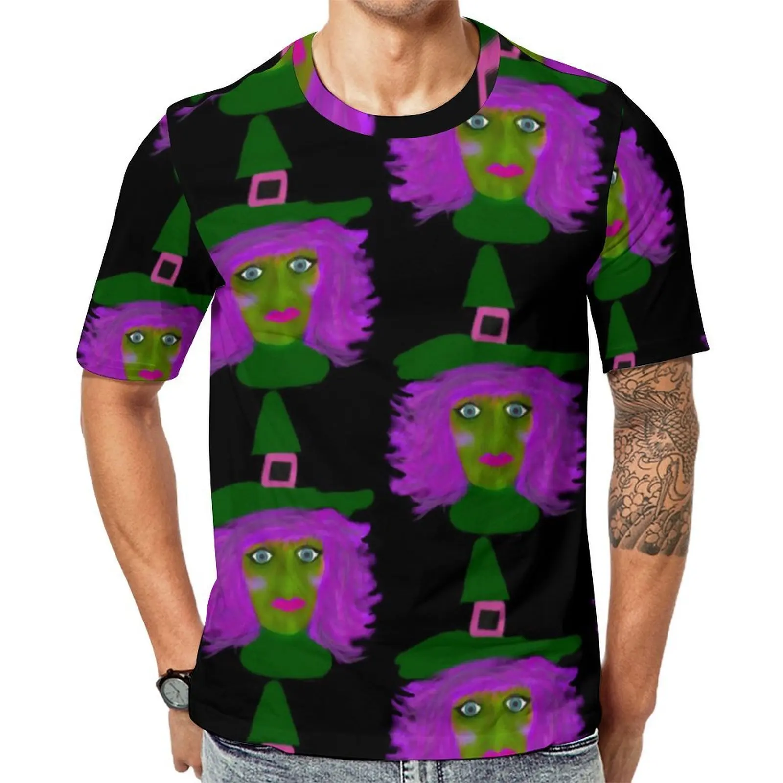 Original T-Shirt Cute Halloween Witch T Shirts Cartoon Print Classic Vintage Tee Shirt Men Short Sleeve Design Plus Size Tops