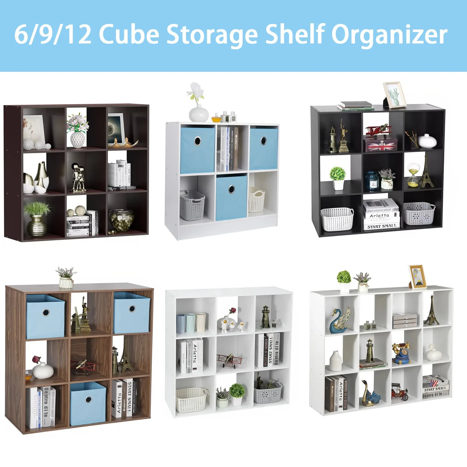 

US 6/9/12 Cube Storage Shelf Organizer Wooden Bookshelf Display Shelves Multi-Color