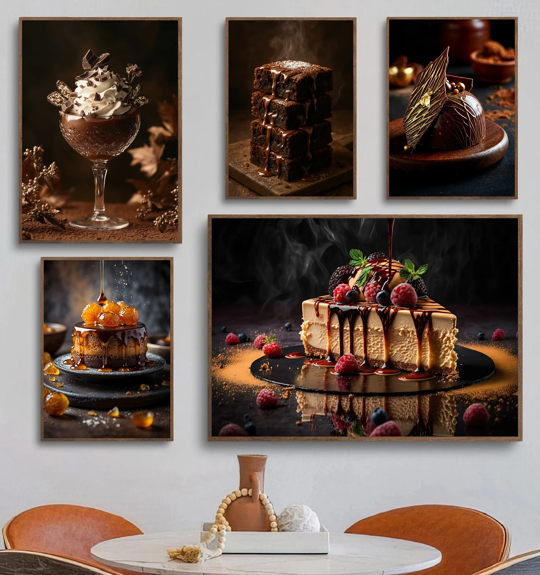 Delicious Dessert Chocolate Nuts Strawberry Cake Kitchen Food Poster Canvas Paintings Wall Art Pictures Coffee Shop Home Decor