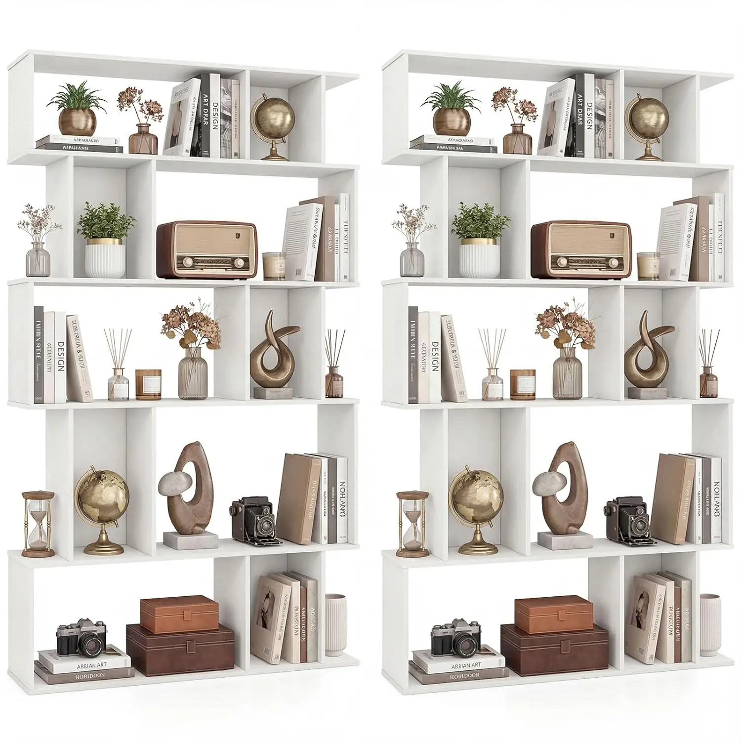 

Комплект из 5-ярусной книжной полки на 10 секций с 2 закрытыми отсеками и защитой от опрокидывания, для гостиной, домашнего офиса, спальни, на заказ