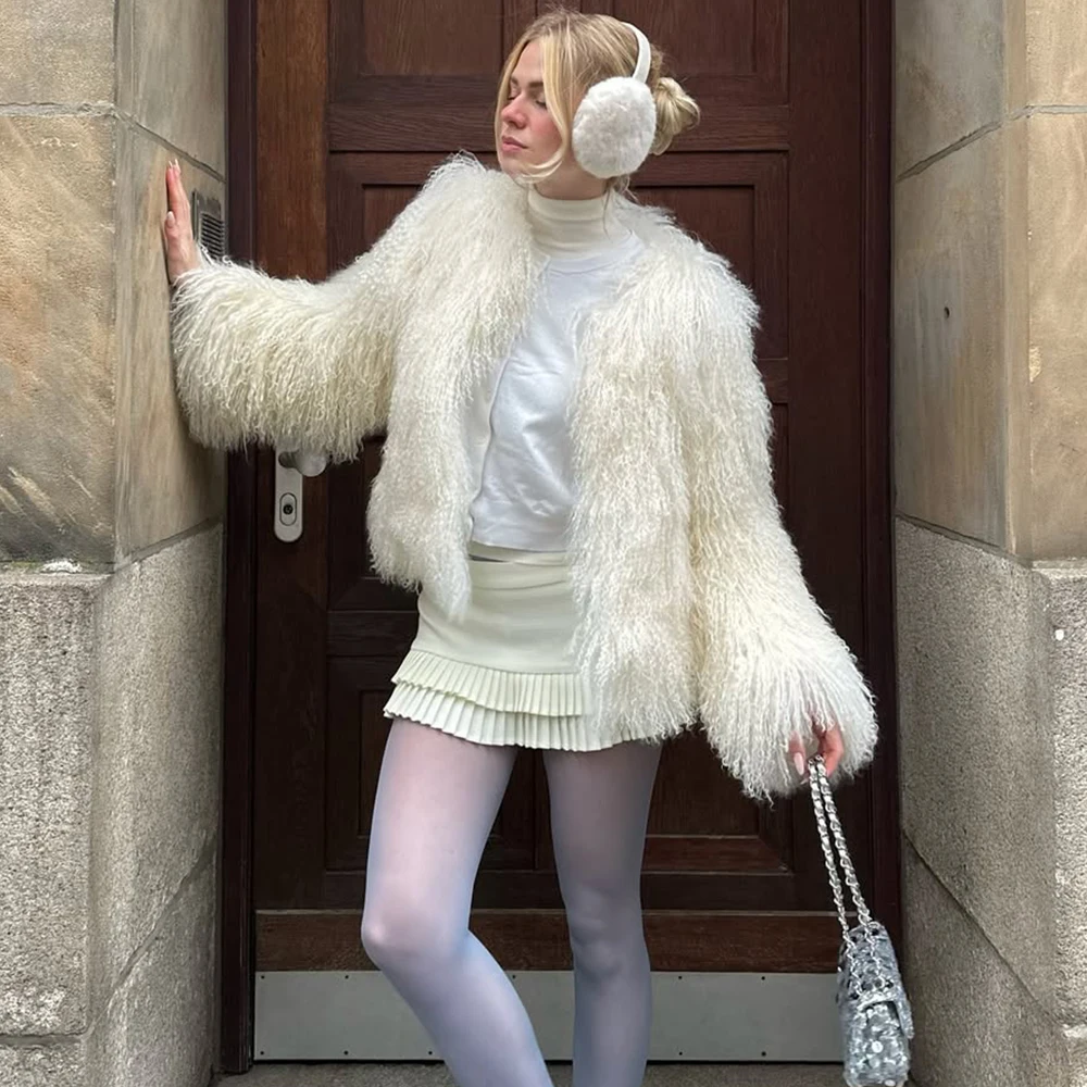 Tuularose Fashion Luxury Cropped Faux Fur Coat Women Winter 2025 Ins Hot Fluffy Short Faux Fur Jacket Street Style Warm Outwear