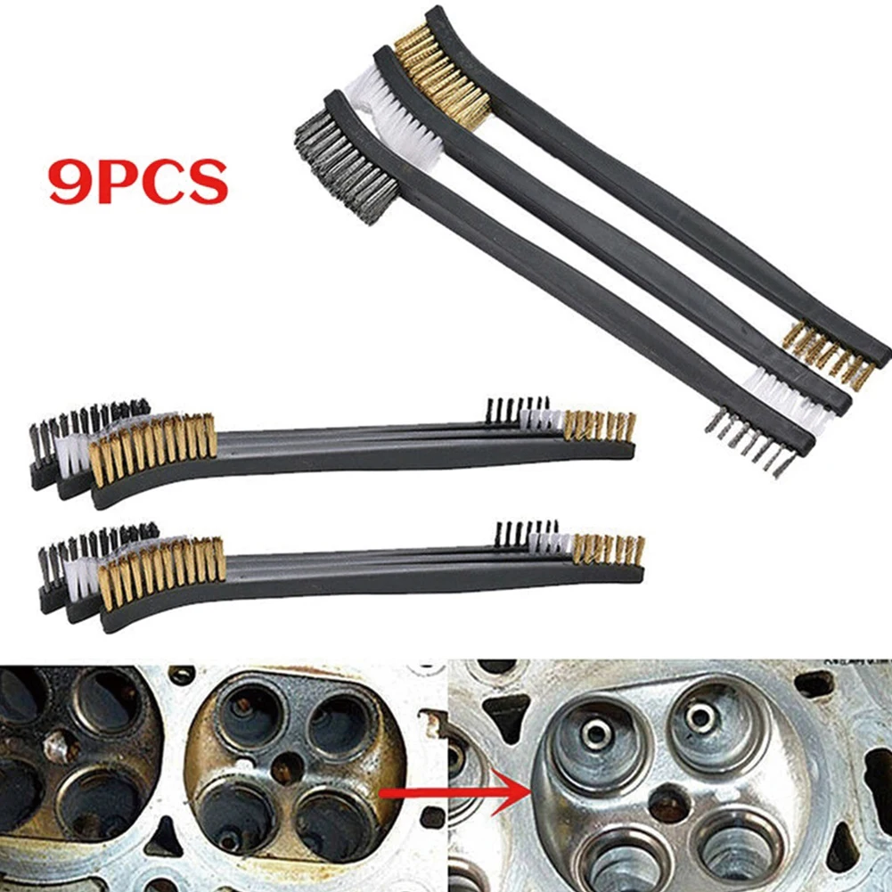 9Pcs Wire Brush Brass Nylon Steel Brushes Dual-head 17cm For Metal Rust Removal Cleaning Polishing Trimming Manual Tools