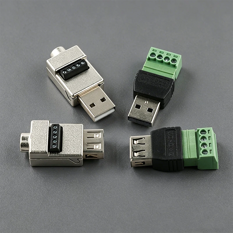 1PCS USB Solder Free Connector USB 2.0 Male And  Female Adapter Terminal 4Pin 5Pin Connector Mouse Keyboard Connector Plug
