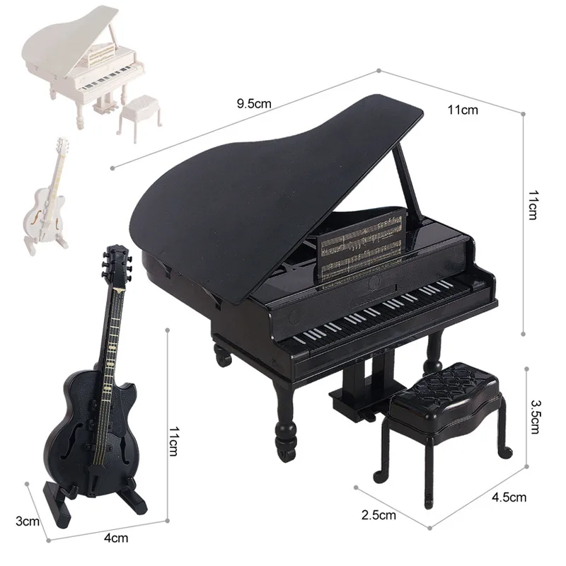 1:12 Dollhouse Miniature Grand Piano Guitar Mini Simulation Musical Instrument Model Doll House Bedroom Decor Pretend Play Toy