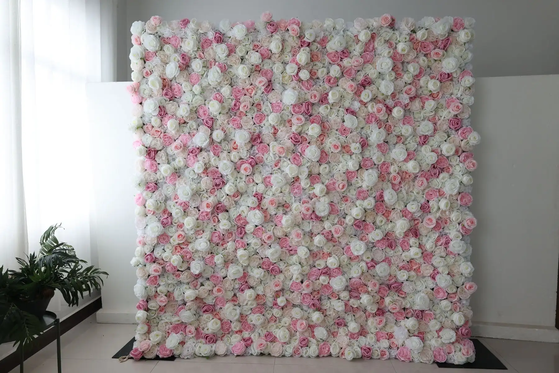 Royal Series Deluxe 3D Pink and White Rose Mixed Floral wall Roll curtain fabric Birthday party wedding background decoration